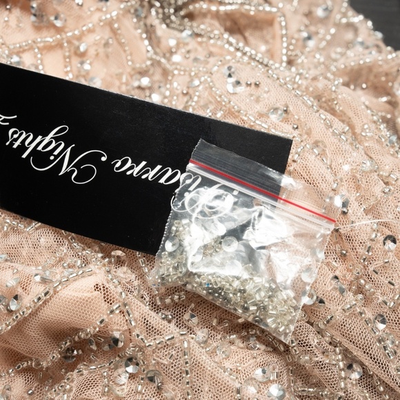 Pisarro Nights. Diamond Motif Mesh Blouson Gown In Blush. - Picture 16 of 16